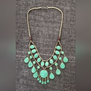 Afghan Turquoise Drop Necklace: Vintage Bohemian Ethnic Jewelry